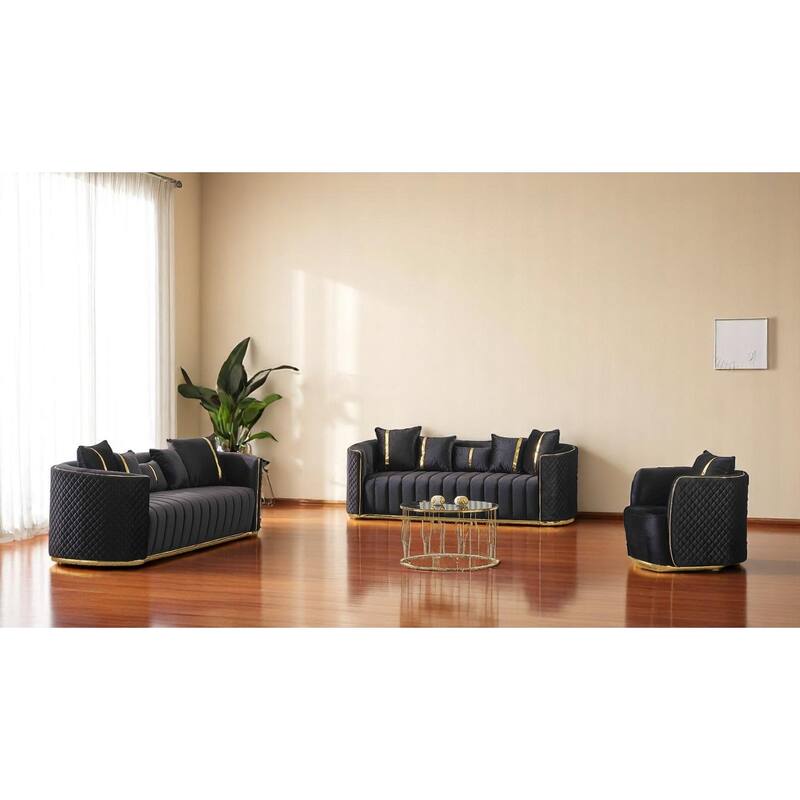 Omnia 3 Pieces Living Room Sets 2 Sofa 1 Chair - Black