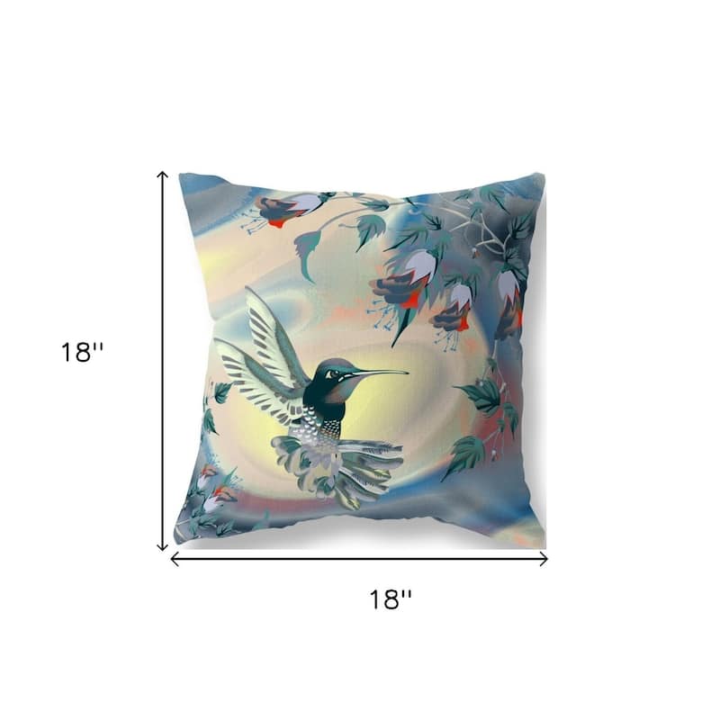HomeRoots 18" X 18" Blue and Yellow Bird Blown Seam Floral Indoor Outdoor Throw Pillow - 18.00' X '18.00' X '5.00