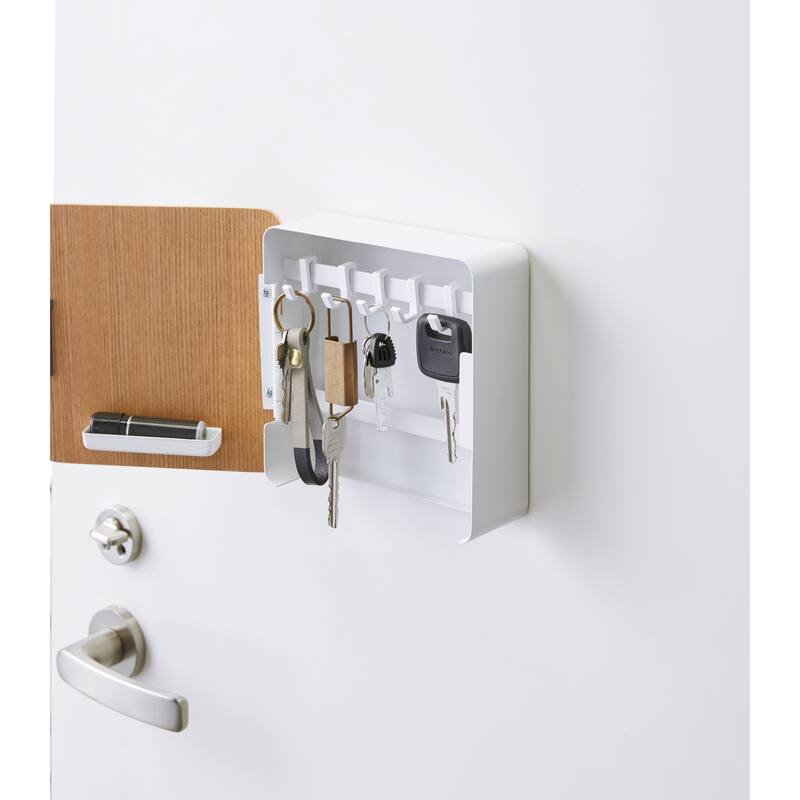 Yamazaki Home Magnetic Key Cabinet, Steel and Wood, Holds 2.2 lbs - L 2.24 x W 6.22 x H 6.22 inches