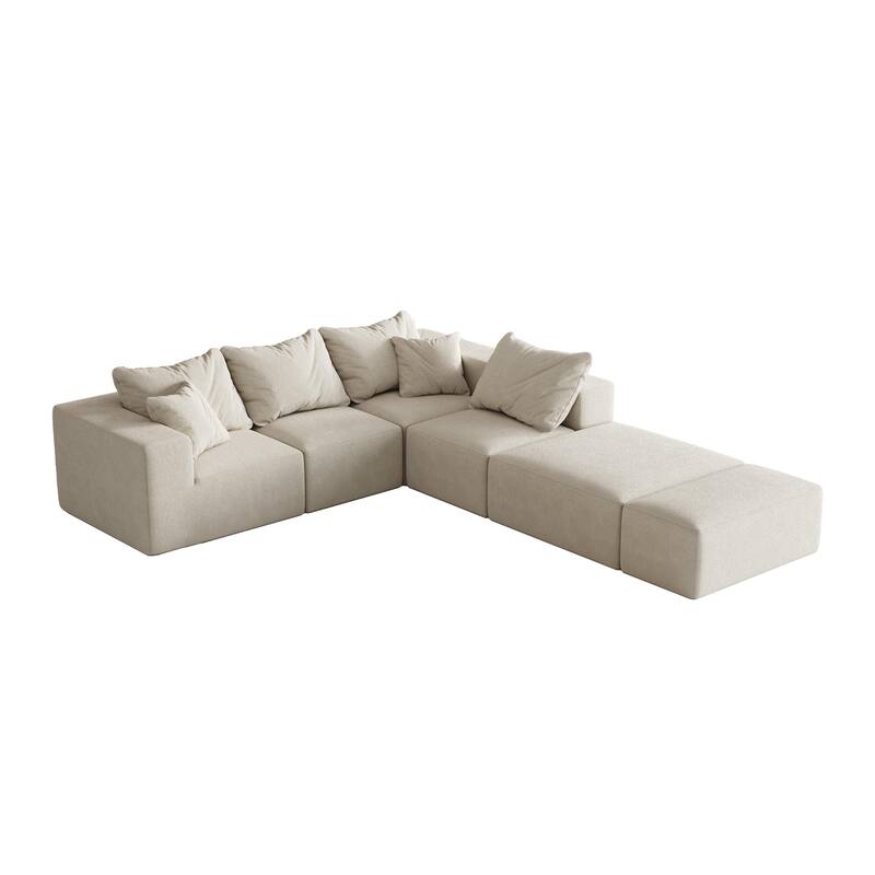 Upholstered Sectional Boneless Couch Set,Modular 132" L Shaped Sectional With 6 Pillows,Free Combination Sofa Couch
