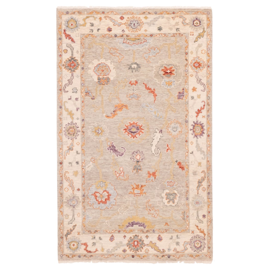 ECARPETGALLERY Hand-knotted Modern Oushak Light Grey Wool Rug - 5'0 x 8'0