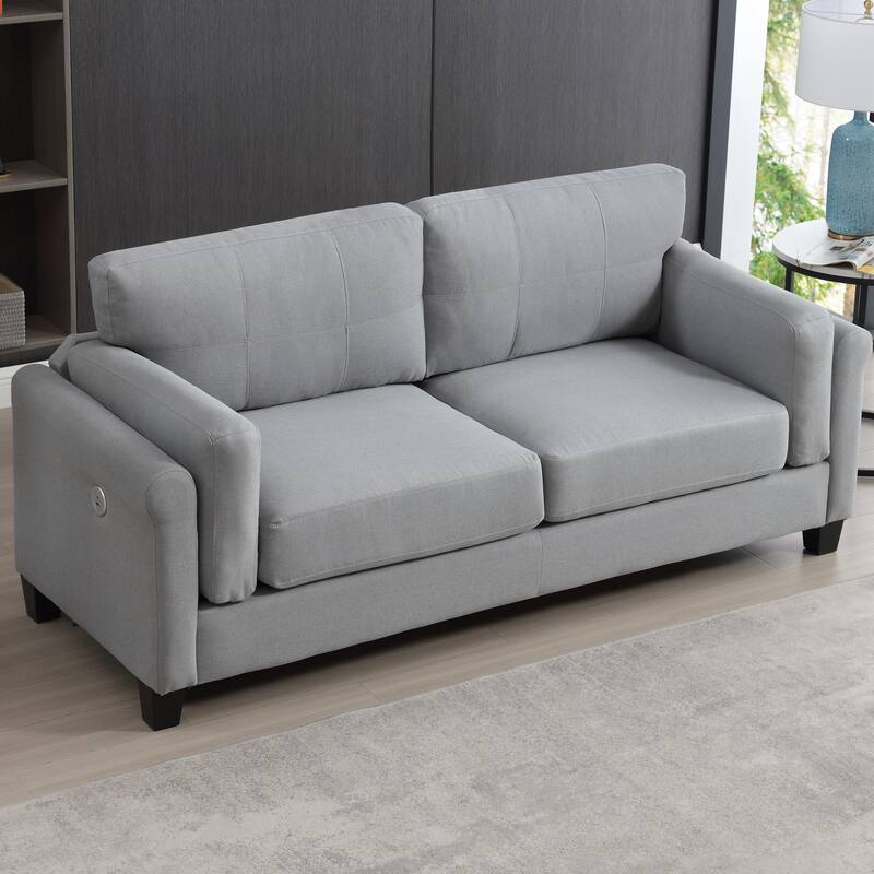 Oversized Modern 3-seat Gray Fabric Sofa with USB Charger - Multi-Color