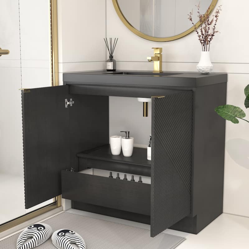 Milano 36" Freestanding Bathroom Vanity with Black Acrylic Sink