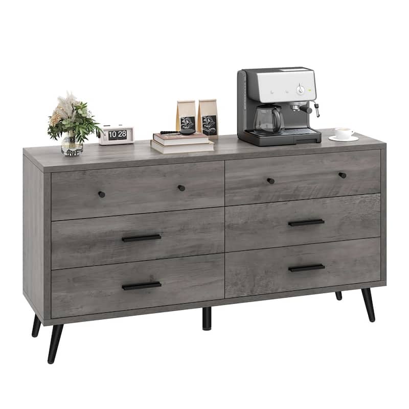 Modern 6 Drawers Storage Dresser Organizer TV Stand for 55" Oak - 55 inches