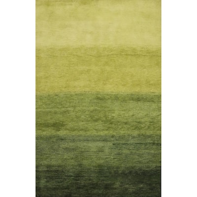Hand Knotted Oriental 100% Wool Carpet Modern Stripe Green Gabbeh Area Rug - 7' 10'' X 5' 7''
