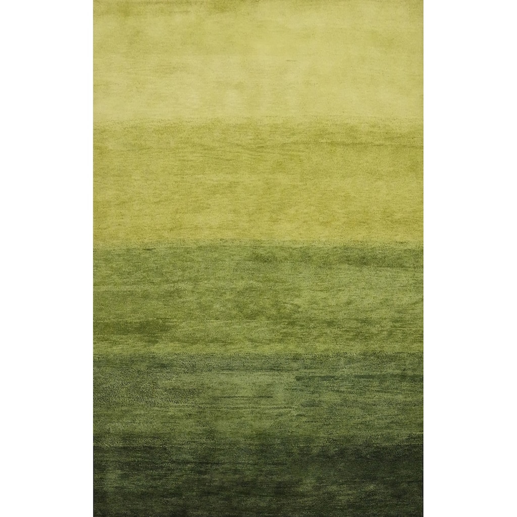 Hand Knotted Oriental 100% Wool Carpet Modern Stripe Green Gabbeh Area Rug - 7' 10'' X 5' 7''