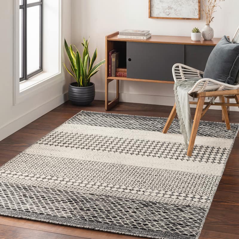 Livabliss Artuqid Handmade Boho Geometric Wool Area Rug - 2' x 3' - Black/Beige