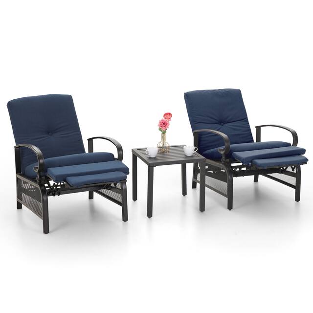 Outdoor Adjustable Cushioned Metal Patio Recliner Lounge Chair