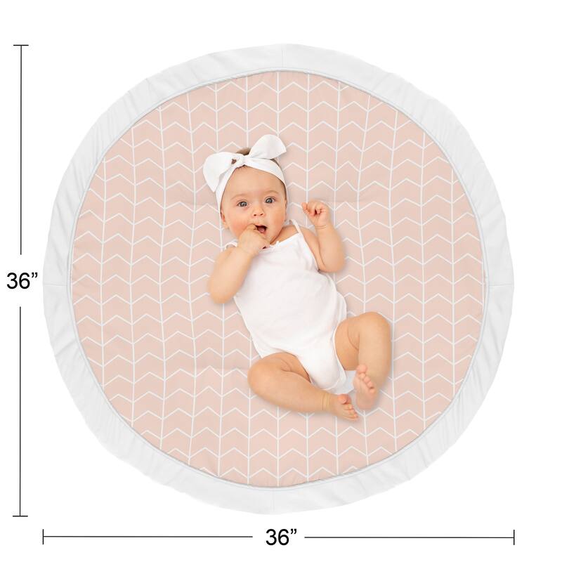 Pink Chevron Arrow Collection Girl Baby Tummy Time Playmat - Blush and White for the Watercolor Elephant Safari Collection