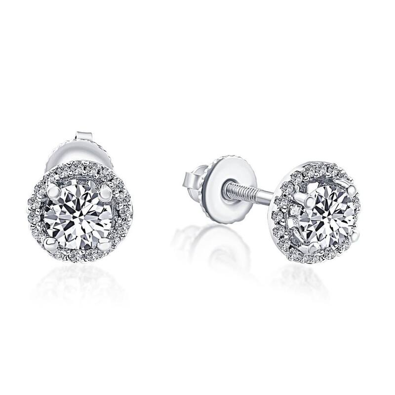 3/4 Ct Halo Diamond Studs White Gold