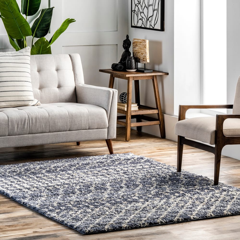 Nuloom Beige Geometric Moroccan Trellis Shag Rug