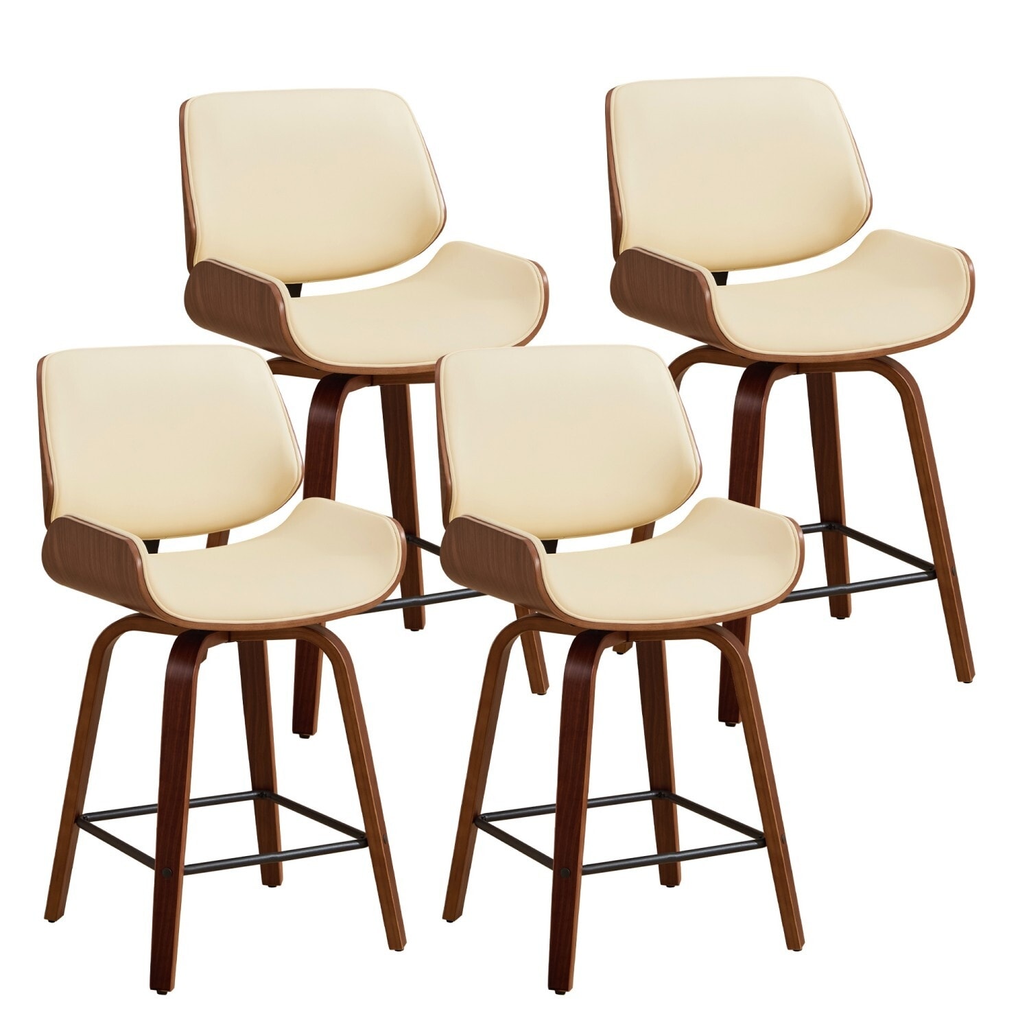 HOMYKA Swivel Bar Stools Set of 4,24" Upholstered Faux Leather Barstools,Mid Century Modern Counter Height Barstools - N/A