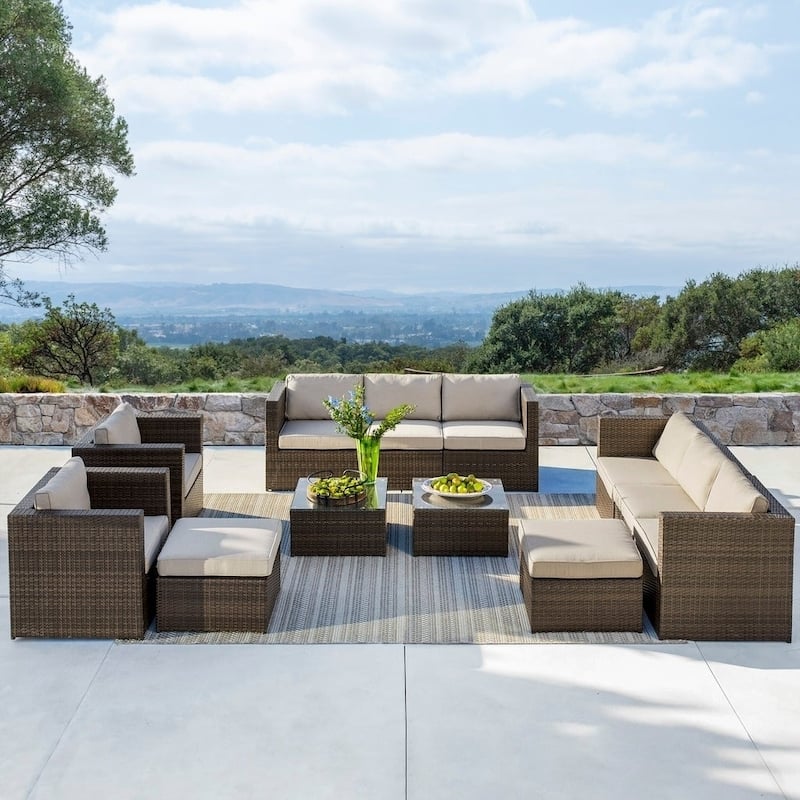 Corvus Trey 12-piece Brown Wicker Patio Furniture Sectional Conversation Set