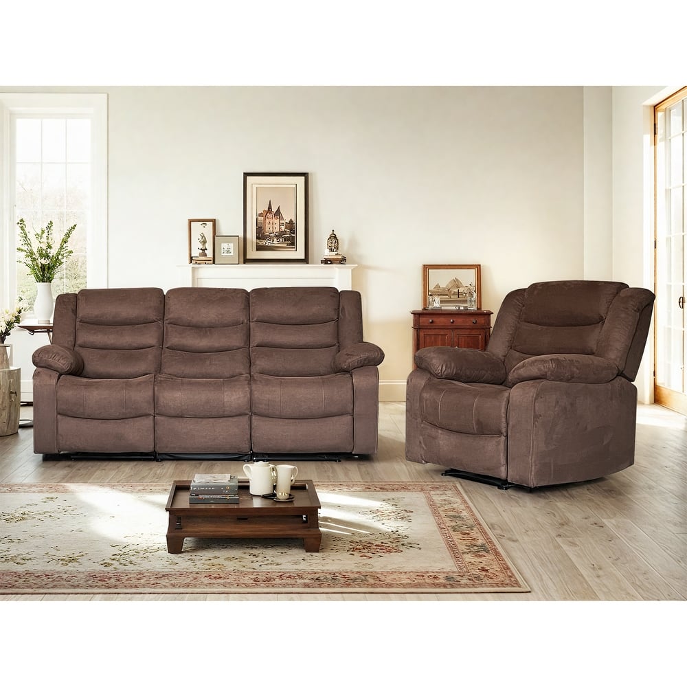 2-Piece Suede Fabric Manual Reclining Living Room Sofa Set