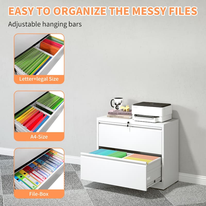 Lateral File Cabinet 2 Drawer - White