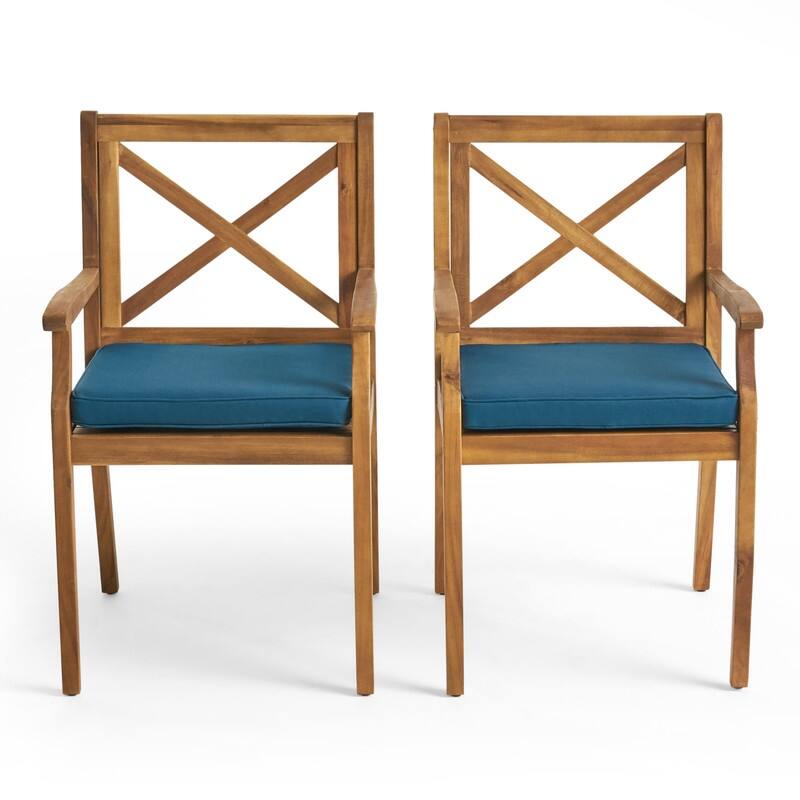 2-Piece Acacia Wood Outdoor Dining Chairs with Cushions for Patio, Garden & Poolside