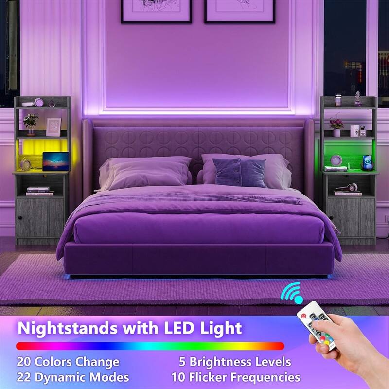 47" Tall Nightstand with Charging Station & LED Lights