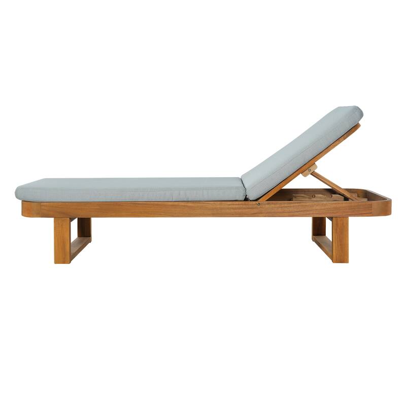 Christopher Knight Home - Milos Outdoor Acacia Wood Chaise Lounge with Adjustable Backrest & Water Resistant Cushioned Seat