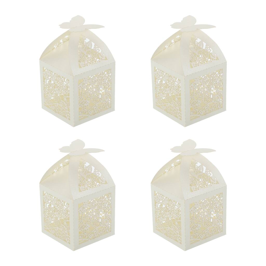 25Pcs Paper Hollow Rose Laser Cut Wedding Favor Candy Boxes