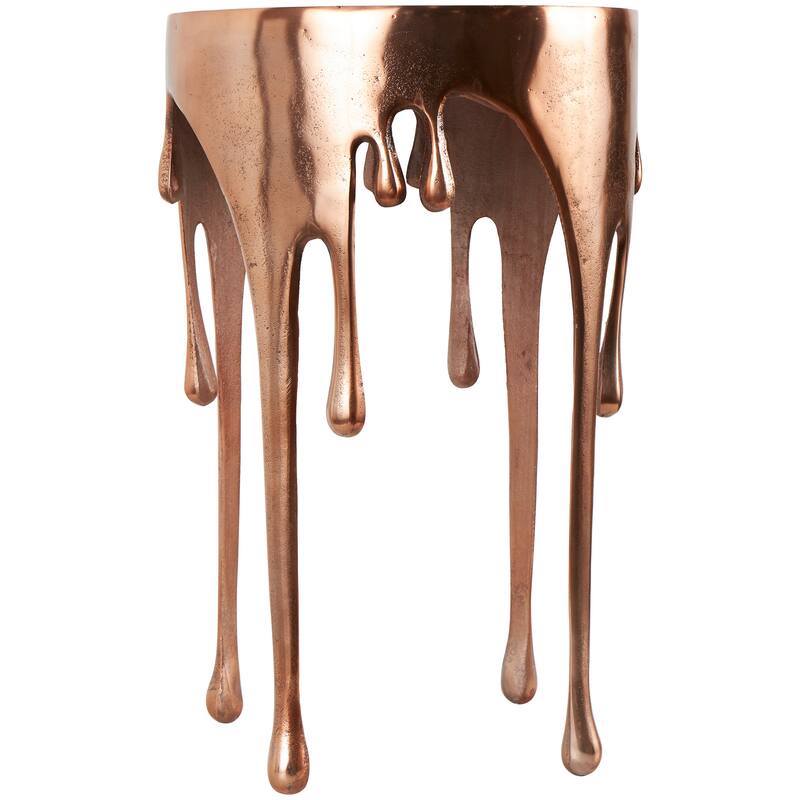 Aluminum Metal Abstract Drip Accent Table with Melting Design and Shaded Glass Top - Roche River Decor
