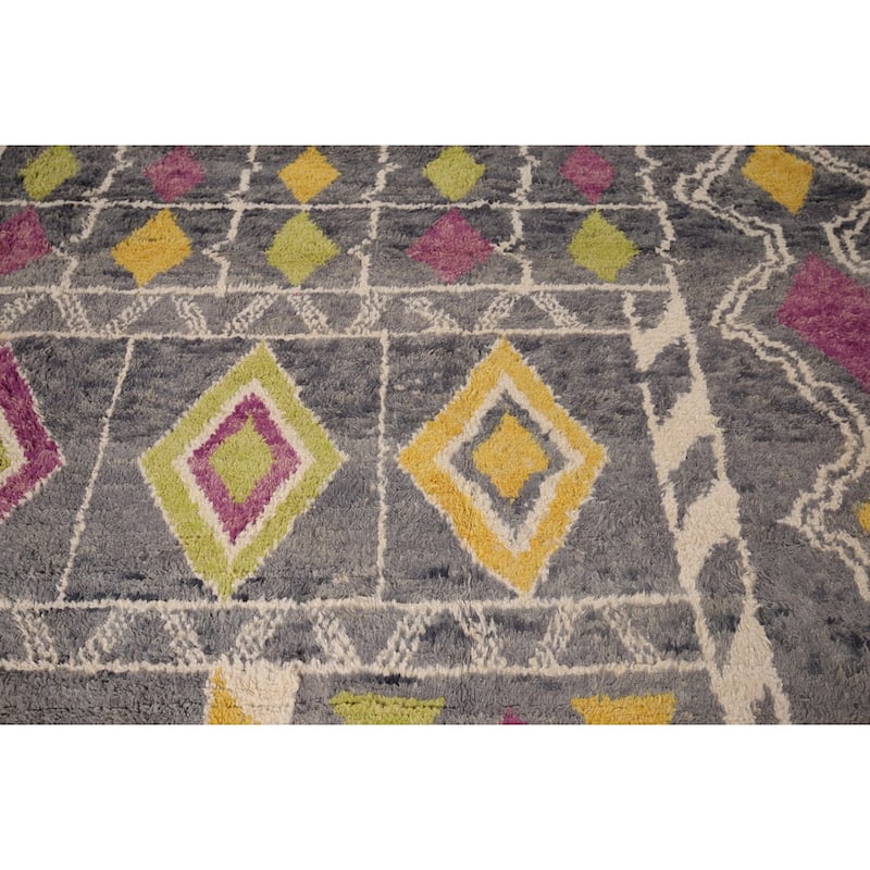 Geometric Plush Moroccan Oriental Area Rug Hand-Knotted Wool Carpet - 7'3" x 10'1"