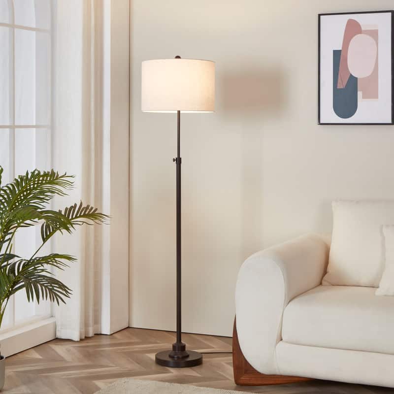 KAWOTI 63.5" Standard Adjustable Floor Lamp with Fabric Linen Shade - Bronze