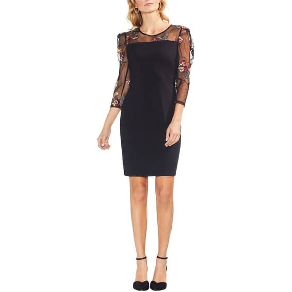 Vince Camuto Womens Puff Mesh Sheath Dress, Black, Medium - Bed Bath &  Beyond - 42321007