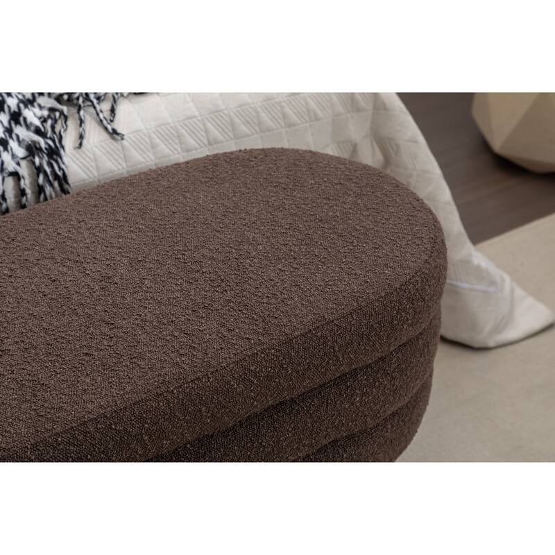 Bedroom Storage Bench, Velvet Oval Upholstered End of Bed Bench with Wood Legs, Modern Storage Ottoman Bench for Entryway