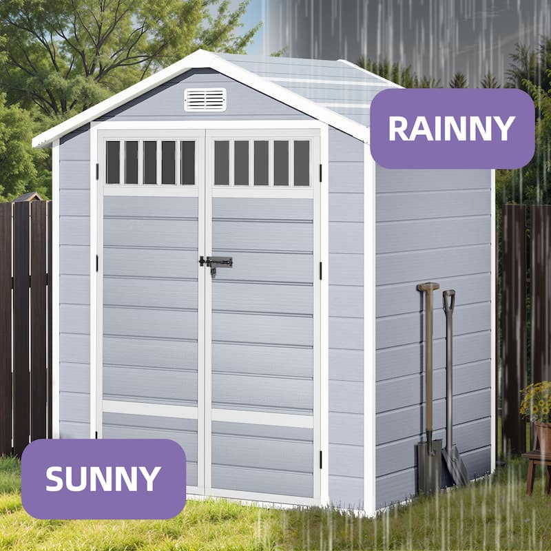 6x4.4 FT Resin Storage Shed with Fence-Style and Side Windows - 6' X 4.4'