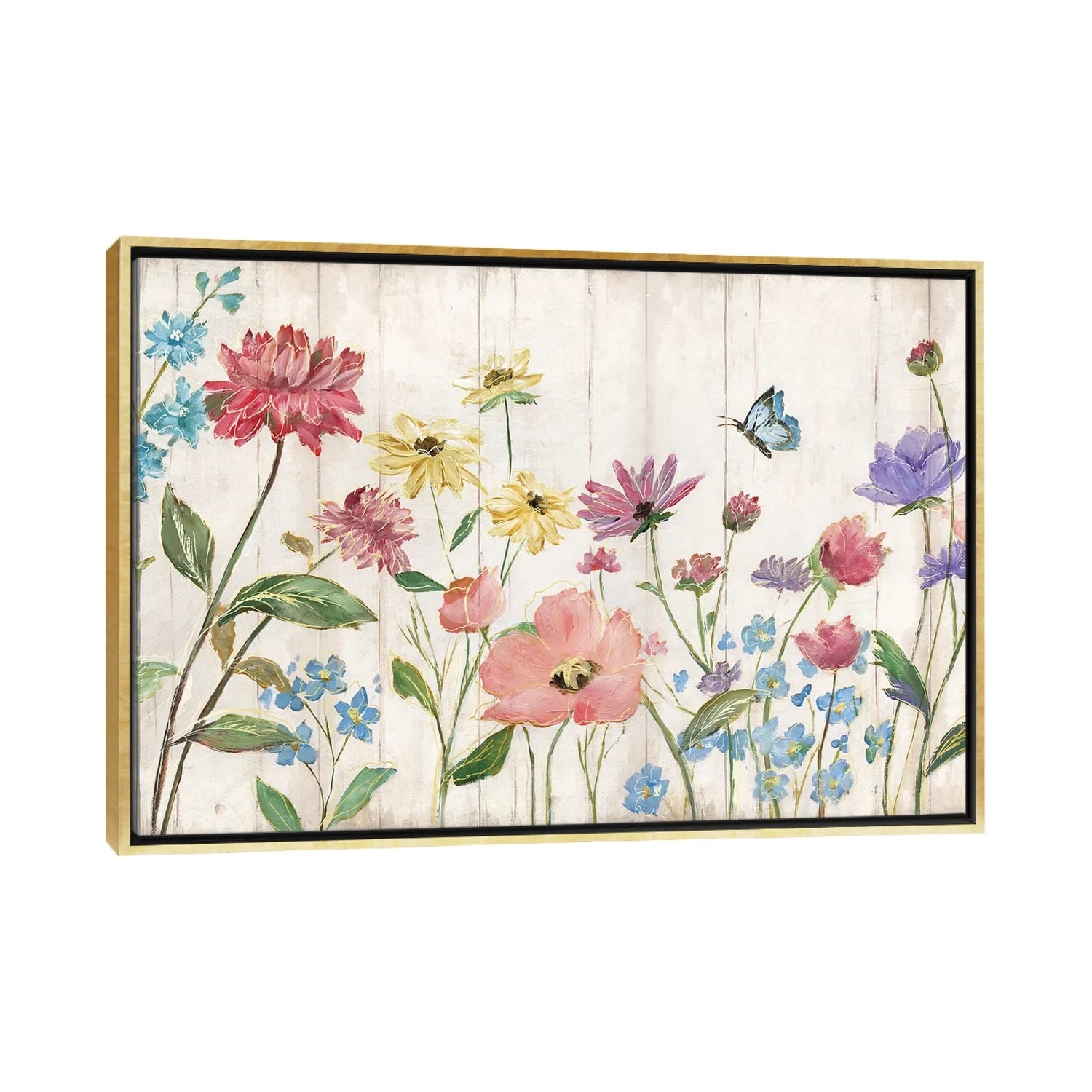 iCanvas Wildflower Flutter on Wood Art by Nan Canvas Art Wall Decor