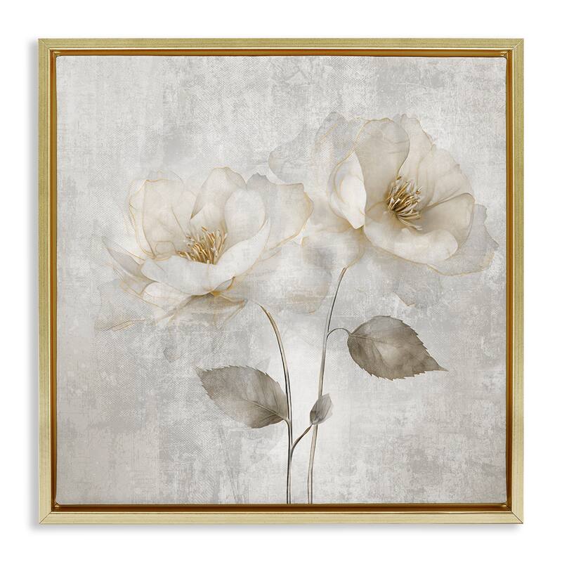 Stupell Blooming Roses Bunch Framed Floater Canvas Wall Art Design By Irene Weisz - 25 x 25 - Gold