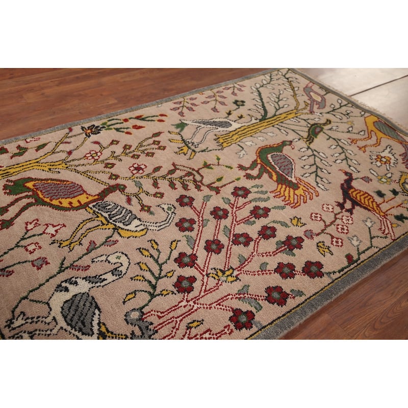 Animals Design Floral Ziegler Indian Area Rug Handmade Wool Carpet - 3'11"x 5'11"