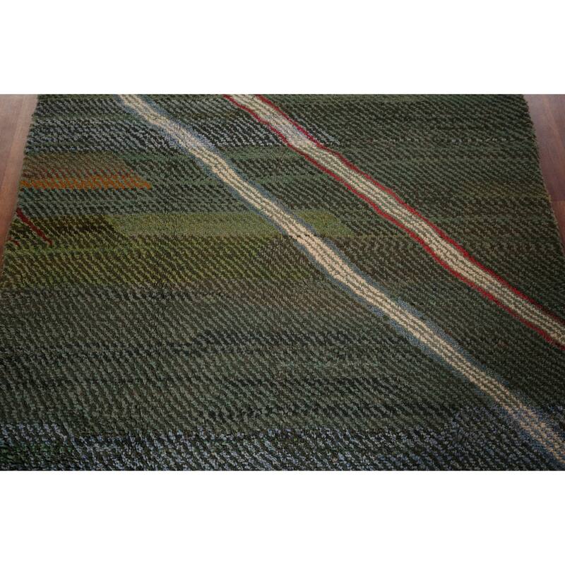 Green Gabbeh Persian Area Rug Handmade Wool Carpet - 4'7"x 10'0"