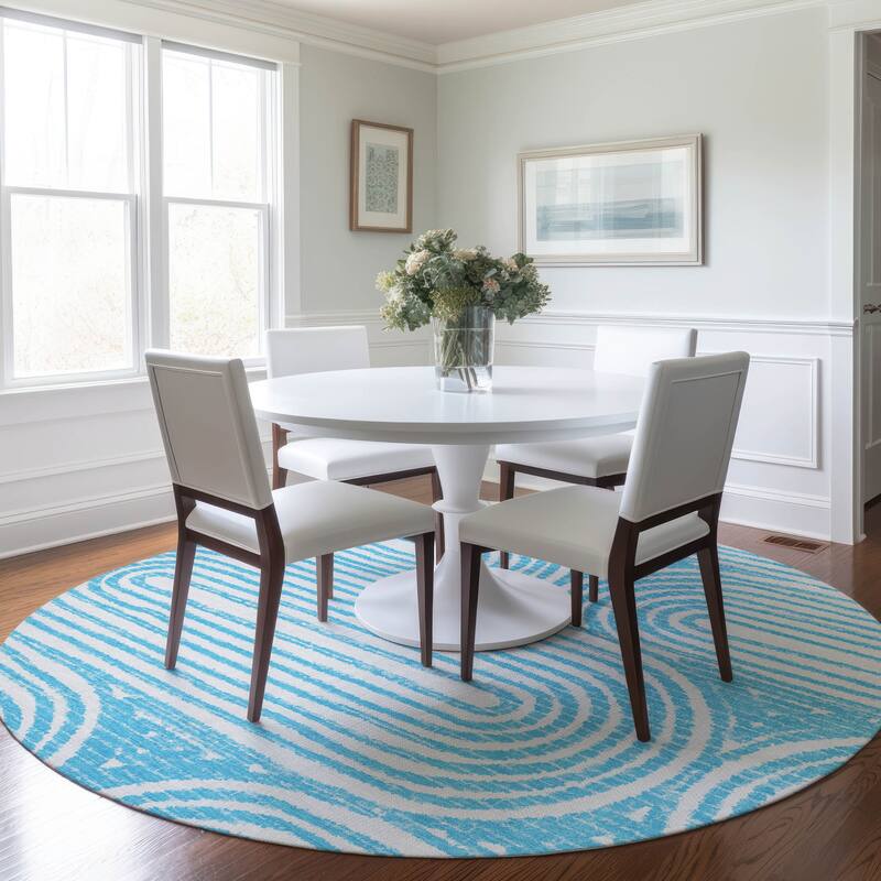 Machine Washable Indoor/ Outdoor Modern Vibes Chantille Rug - Teal - 8' x 8'