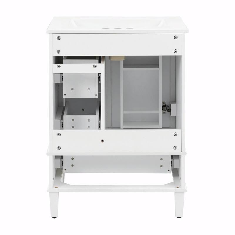 24" Bathroom Vanity with Ceramic Sink, Soft-Close Drawers, Soft-Close Door & Door-Mounted Shelf