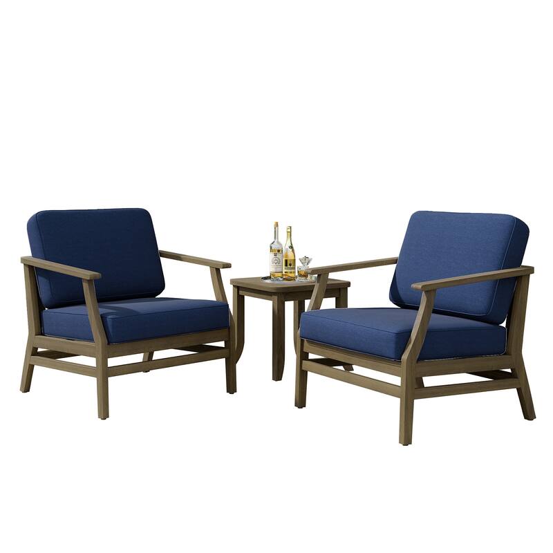 3 Set Outdoor Teak Wood Club Chairs with Side Table