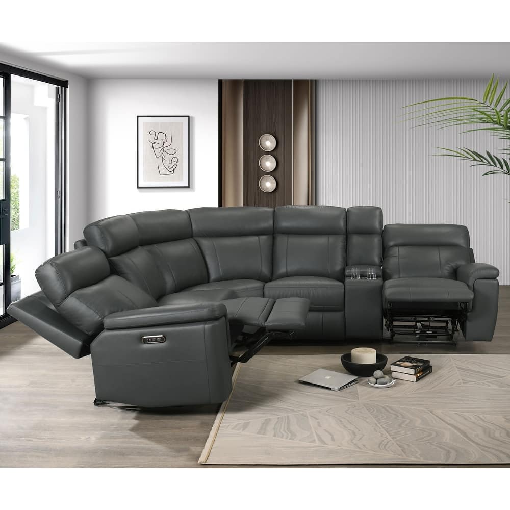 Furniture of America Joren Modern FSC Certified Leather Match Power Recline Sectional with Console and USB Port