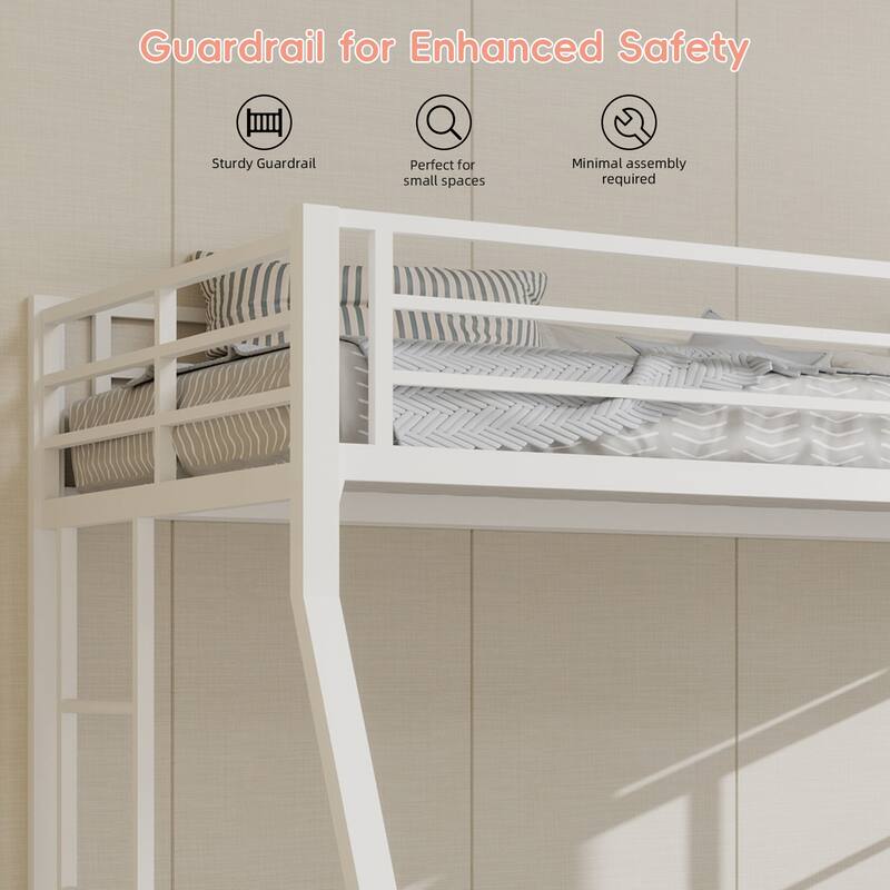 High - Stability Square Tube Bunk Bed, Featuring Ladder & Rolling Trundle, Modern Minimalist Look, Full