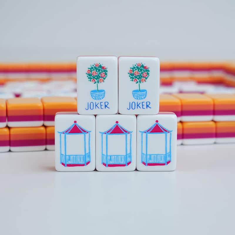 Sweet Jojo Designs American Mahjong Tile Set (160pc) 1.25in. Layered Acrylic with Paisley Travel Bag - Beautiful, Luxury Orange