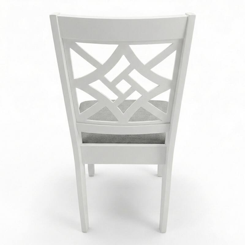 Traditional Dining Chairs, Set of 2, White Finish with Grey Polyester Upholstered Seats Solid Rubberwood
