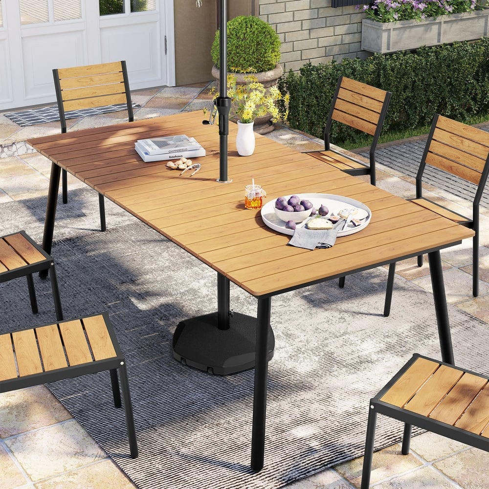 Pellebant Outdoor Rectangle Aluminum Dining Table with Umbrella Hole