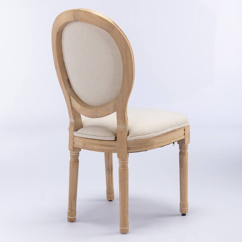 French Style Solid Wood Frame Antique Painting Linen Fabric Back Dining Chair