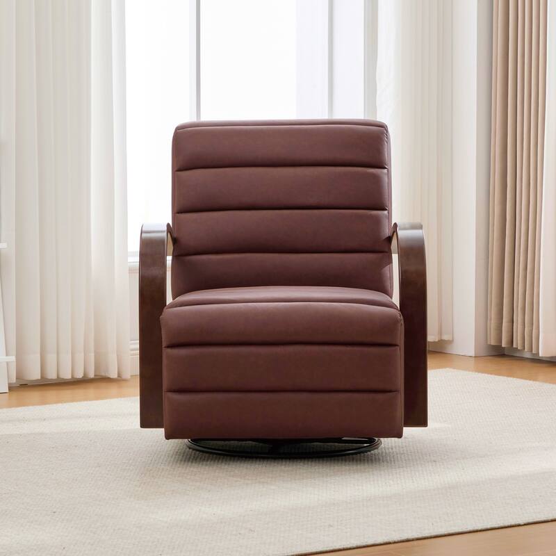 360°Swivel Accent Chair with Solid Wood Armrests, Modern Upholstered Lounge Chairs Single Sofa Reading Chair for Hotel Office