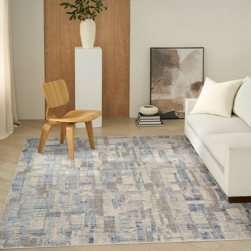 Calvin Klein CK089 Drift Indoor only Abstract Area Rug - Blue/Beige - 7'10" x 10'2"