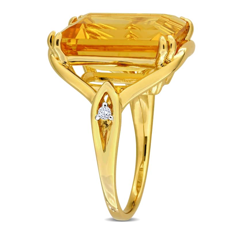Miadora 10 3/4ct TGW Octagon-Cut Citrine and White Topaz Solitaire Ring in Yellow Plated Silver