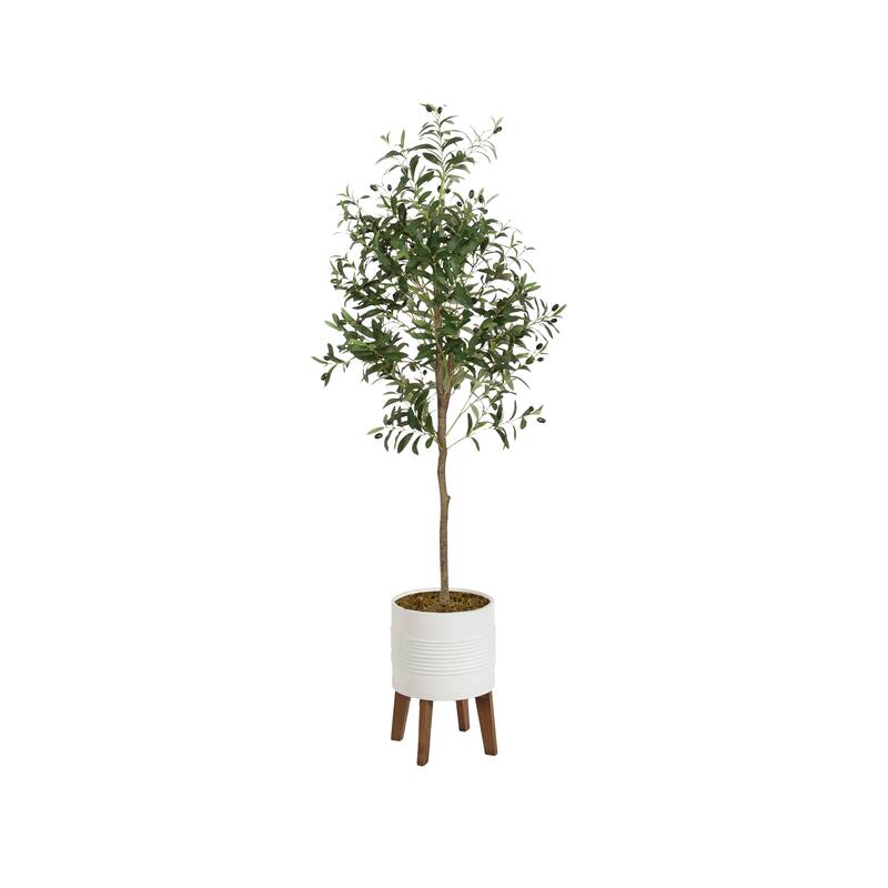 Kate and Laurel Oliveira Faux Olive Tree - 5.5ft - White/Rustic Brown