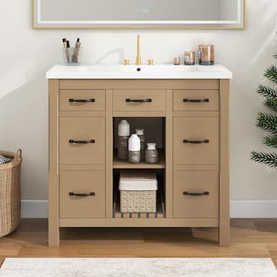 36 in. W x 18 in. D x 33 in. H Bathroom Vanity with White Resin Sink, 2 Drawers and 2 Doors