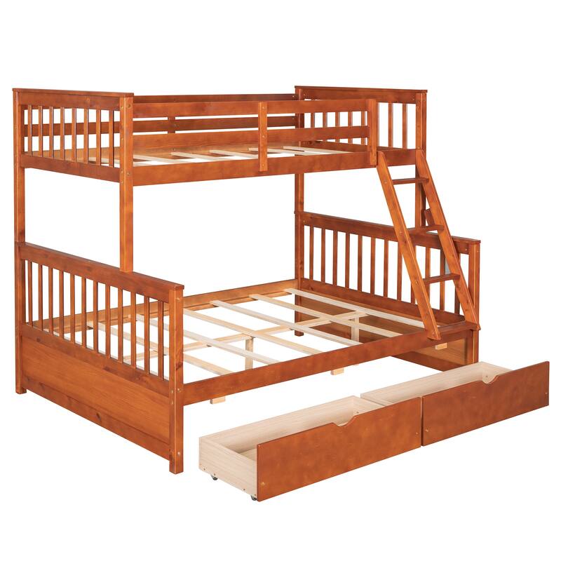 Twin Over Full Bunk Bed with Ladders and Two Storage Drawers Bed Bath