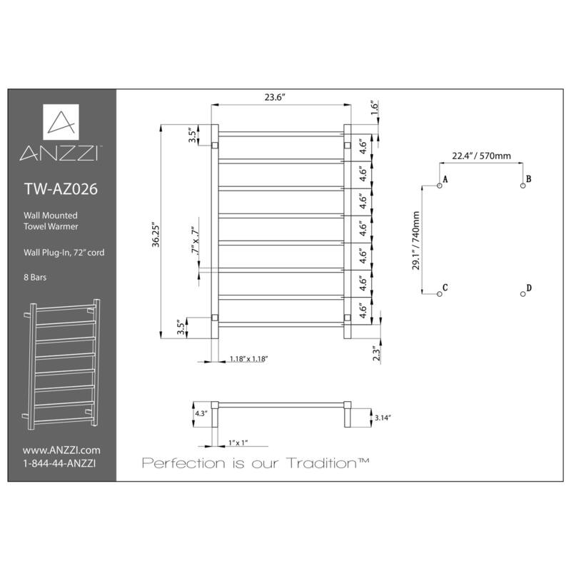Bell 8-Bar Stainless Steel Wall Mounted Electric Towel Warmer Rack in Polished Chrome