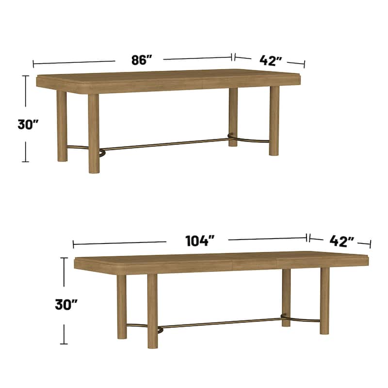 Rectangular Wood Dining Table with Extension Leaf in Sand Wash and Age Brass - Sand Wash/Age Brass